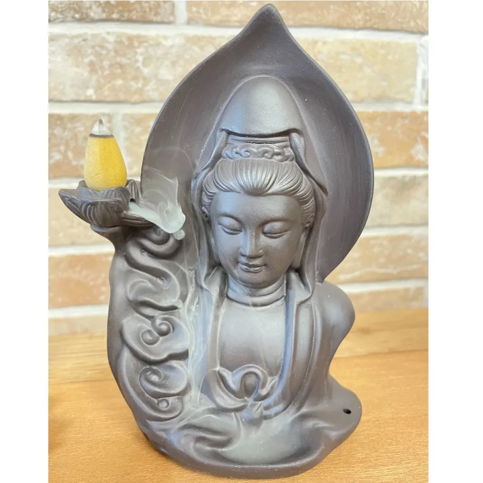 Brûleur d'encens à reflux en céramique, Bouddha serein : Modèle unique
