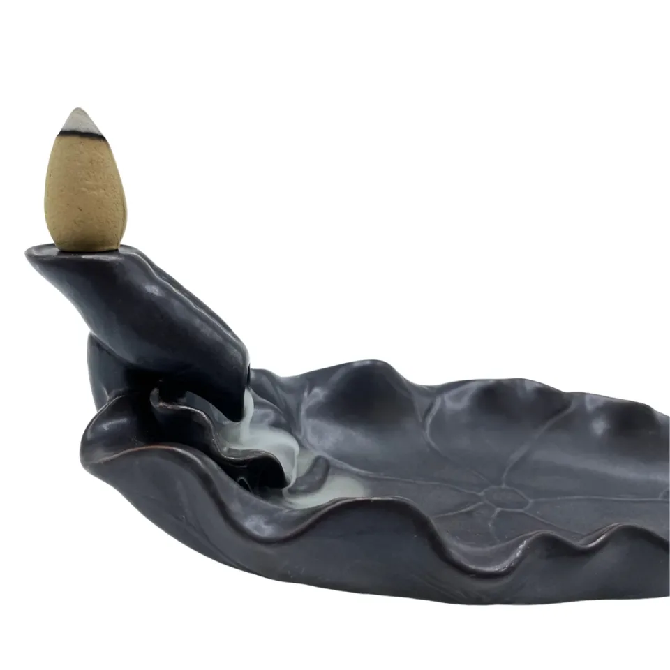 Brûleur d'encens à reflux en céramique, Fleur de lotus : Modèle unique
