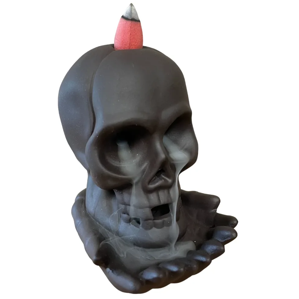 Brûleur d'encens à reflux en céramique, Tête de mort pleureuse (avec lumière) : Modèle unique