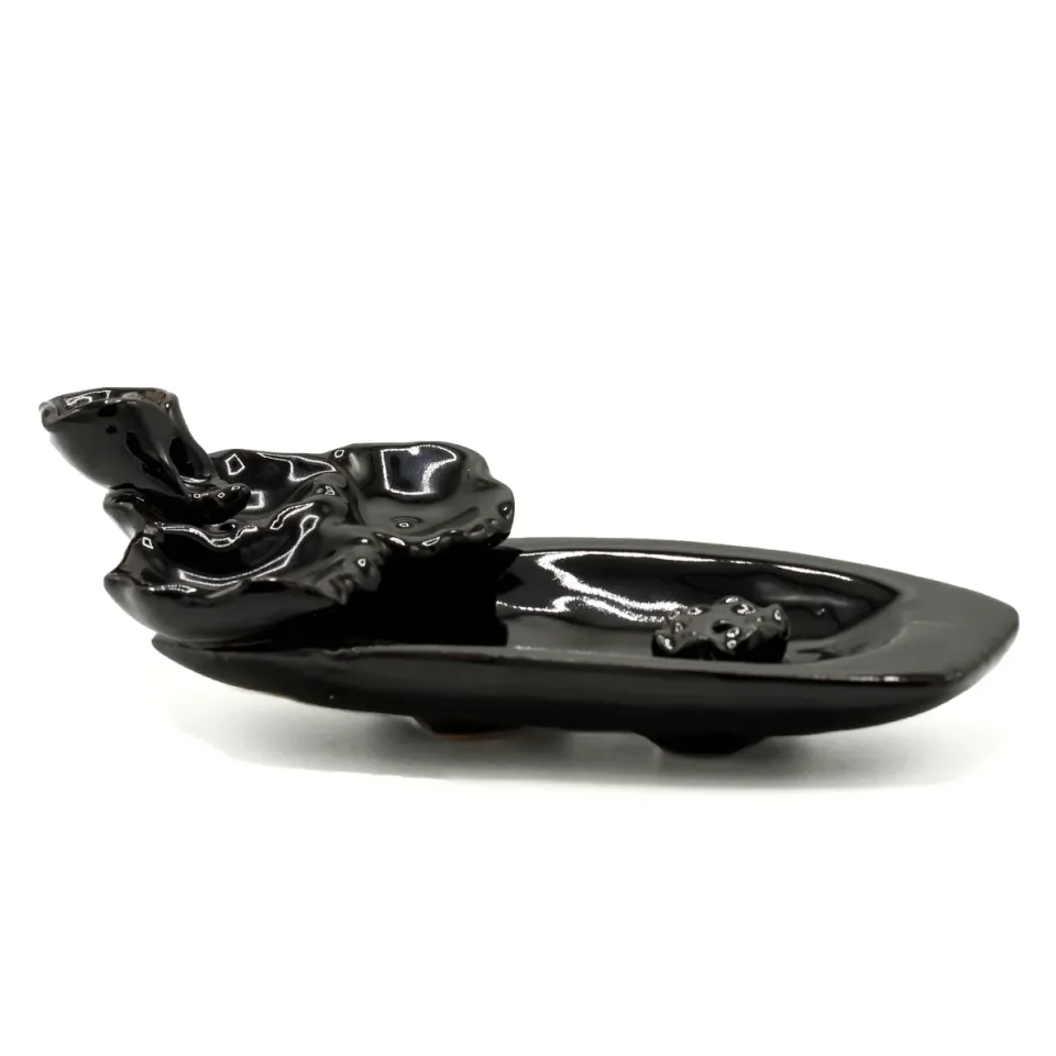 Brûleur d'encens à reflux en céramique, Bassin de lotus et porte-encens : Modèle unique