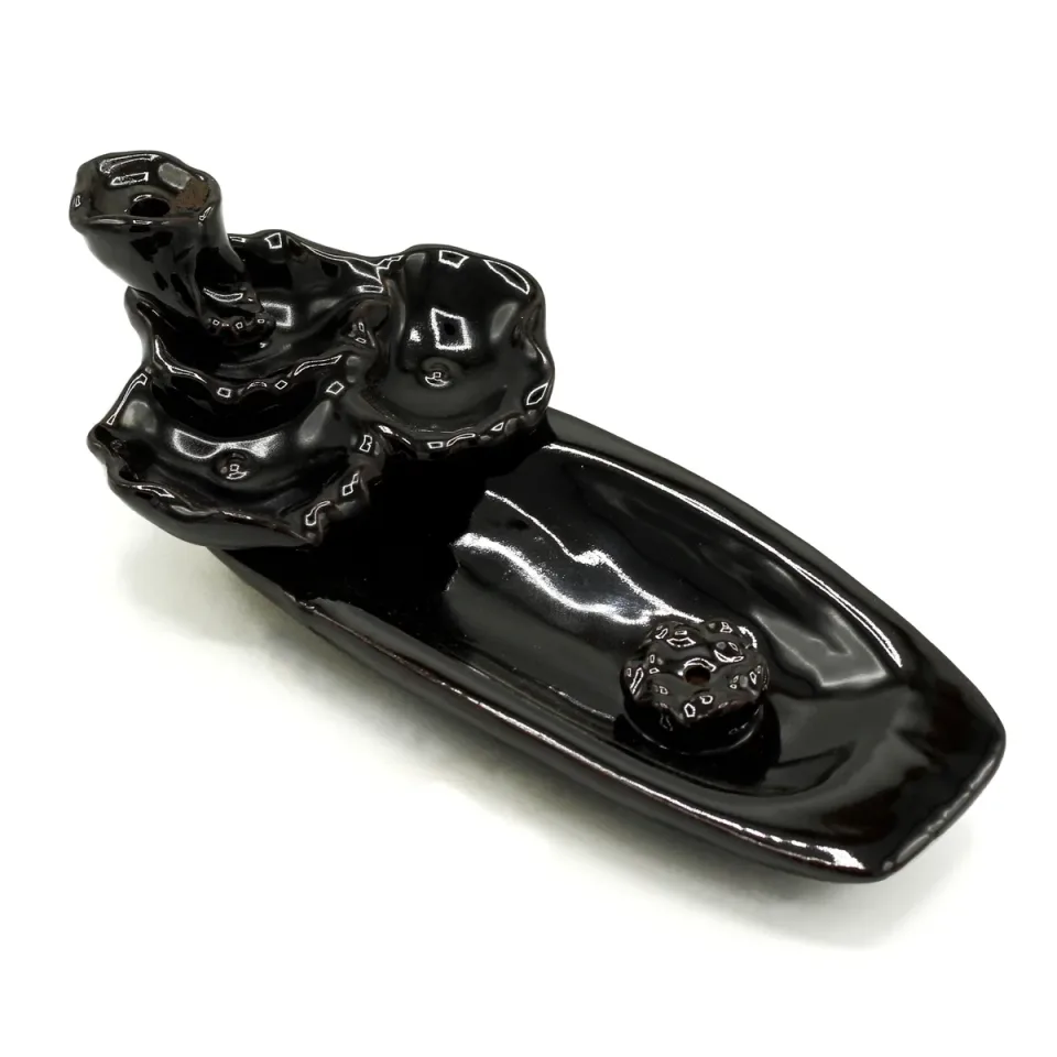 Brûleur d'encens à reflux en céramique, Bassin de lotus et porte-encens : Modèle unique