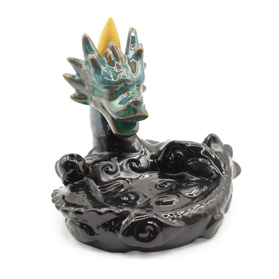 Brûleur d'encens à reflux en céramique, Grand dragon (bassin) : Modèle unique