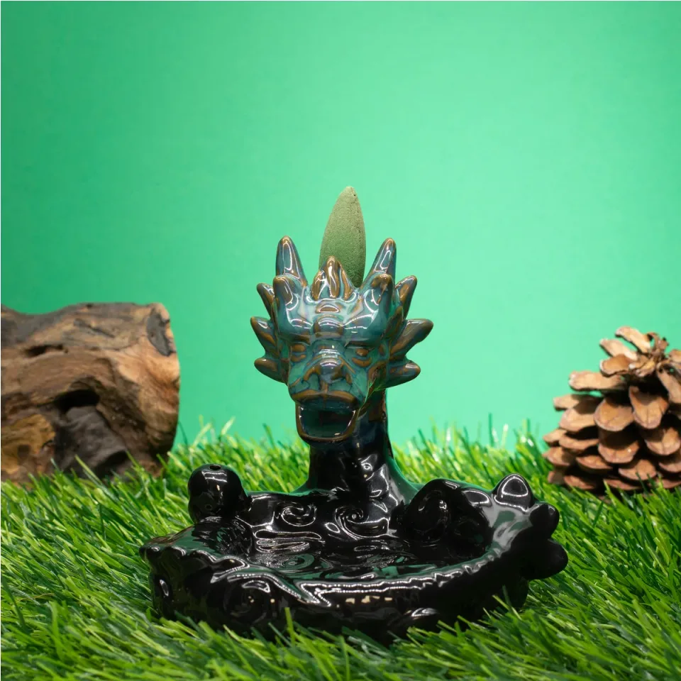 Brûleur d'encens à reflux en céramique, Grand dragon (bassin) : Modèle unique