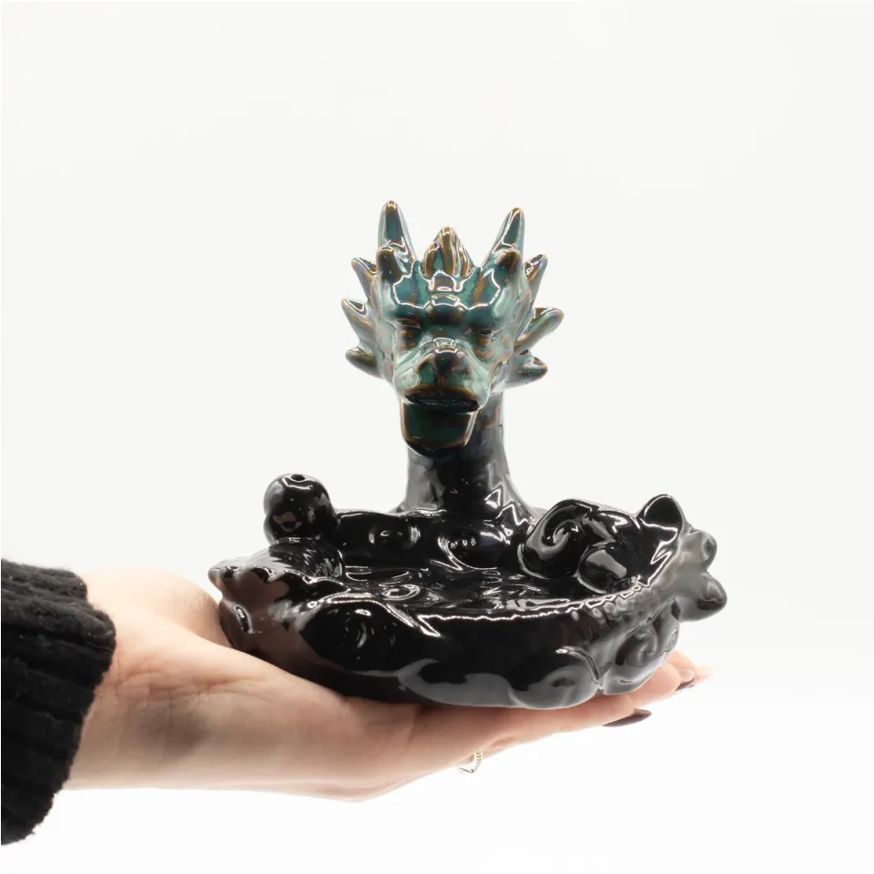 Brûleur d'encens à reflux en céramique, Grand dragon (bassin) : Modèle unique