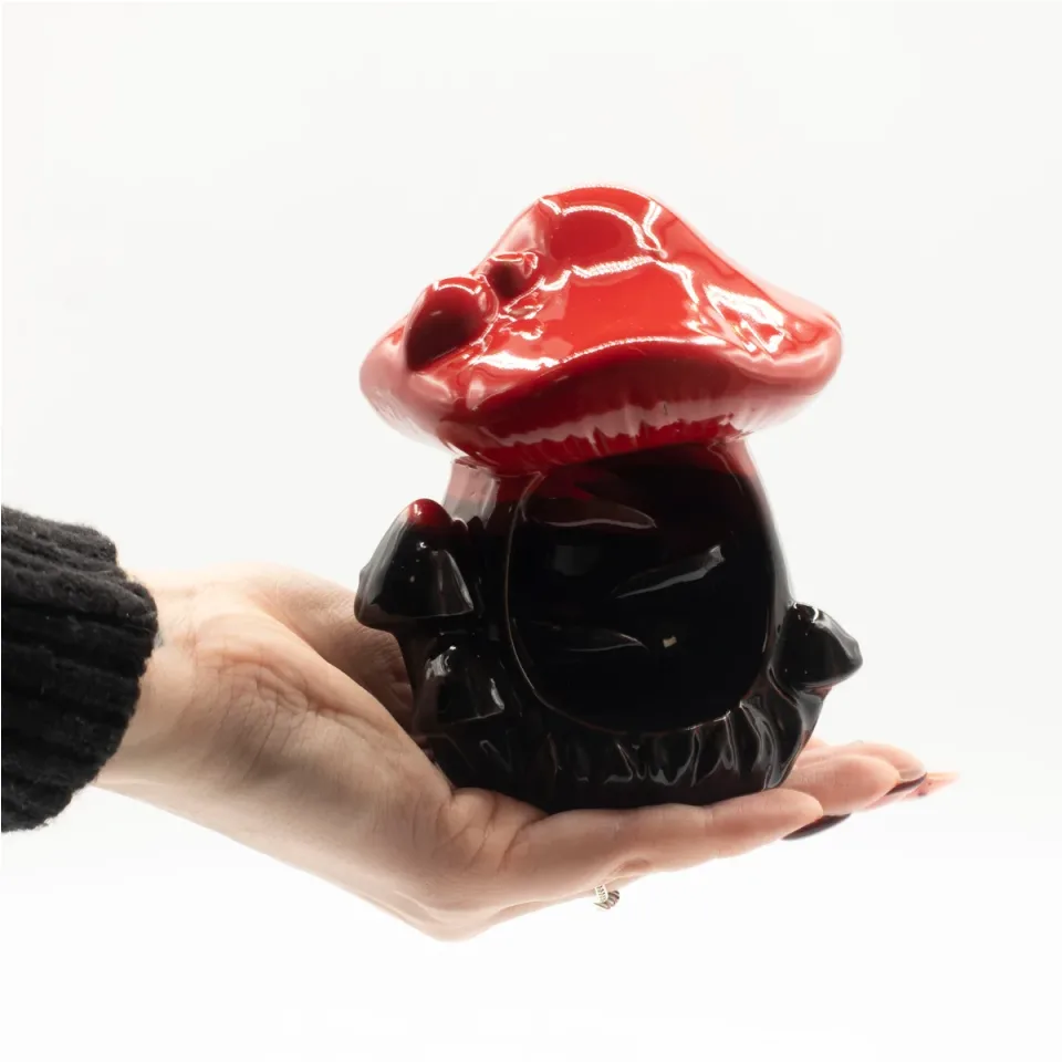 Brûleur d'encens à reflux en céramique, Grand champignon rouge : Modèle unique