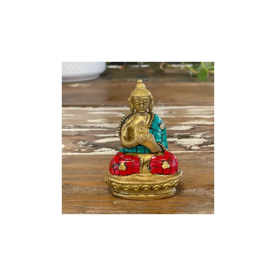 Bouddha en laiton fait main, Mains levées, 7,5 cm : Modèle unique