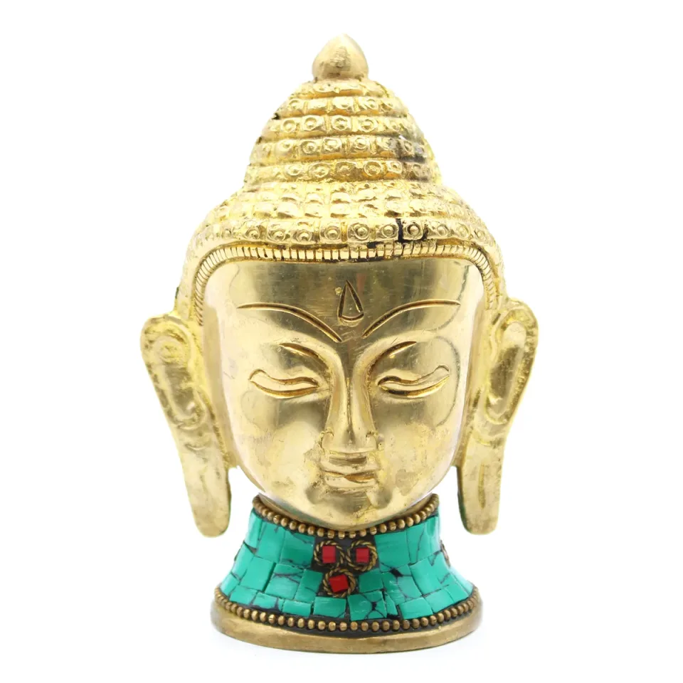 Bouddha en laiton fait main, Grande tête, 11,5 cm : Modèle unique