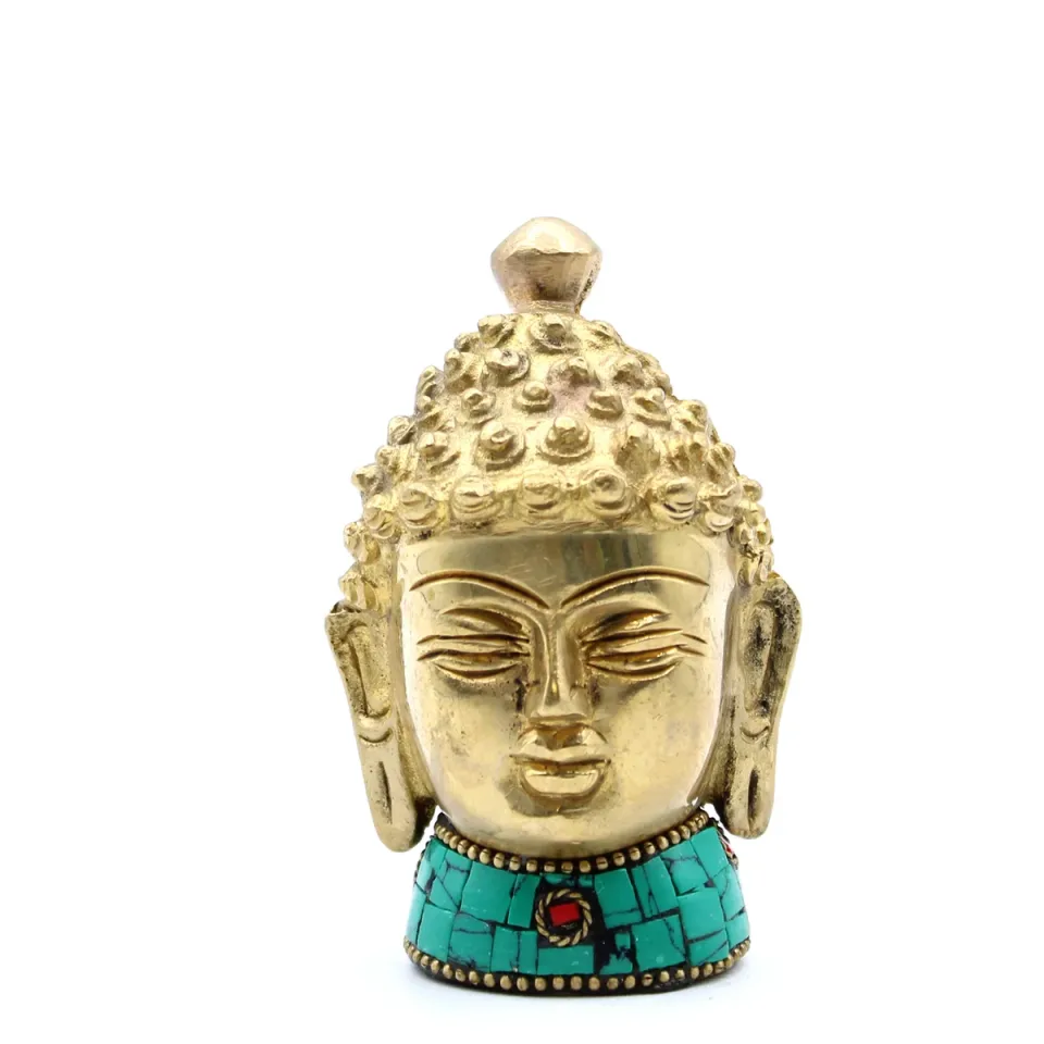 Bouddha en laiton fait main, Tête moyenne, 8 cm : Modèle unique