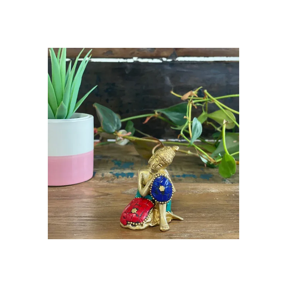Bouddha en laiton fait main, En réflexion, 6,5 cm : Modèle unique