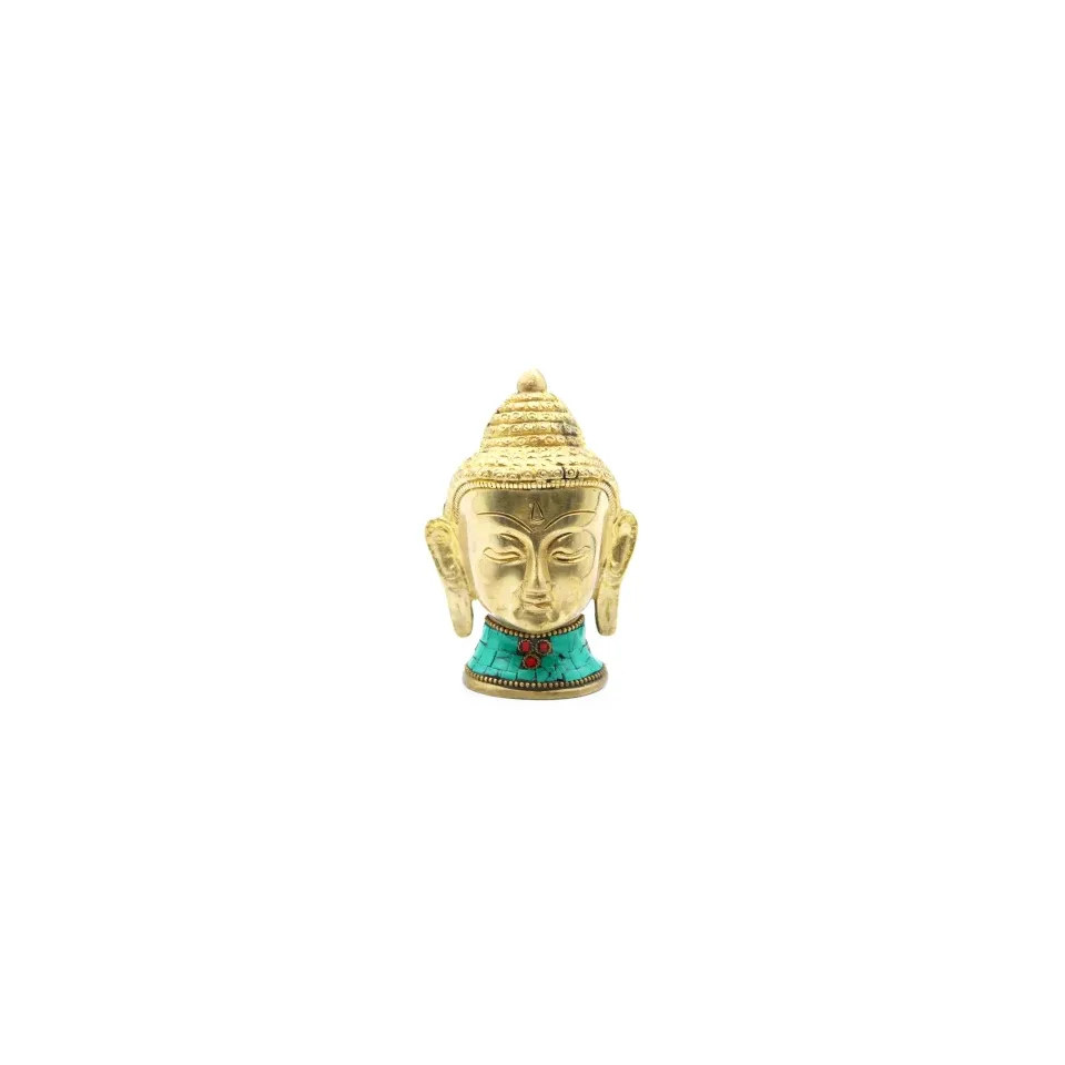 Bouddha en laiton fait main, Petite tête, 5 cm : Modèle unique