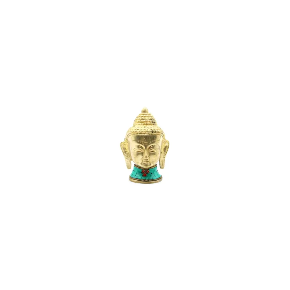 Bouddha en laiton fait main, Petite tête, 5 cm : Modèle unique