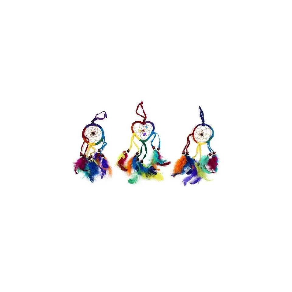 Attrape-rêves balinais en plumes, Petit cœur, arc-en-ciel : Modèle unique
