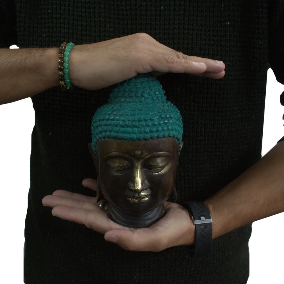 Grande tête de Bouddha en laiton classique : Modèle unique