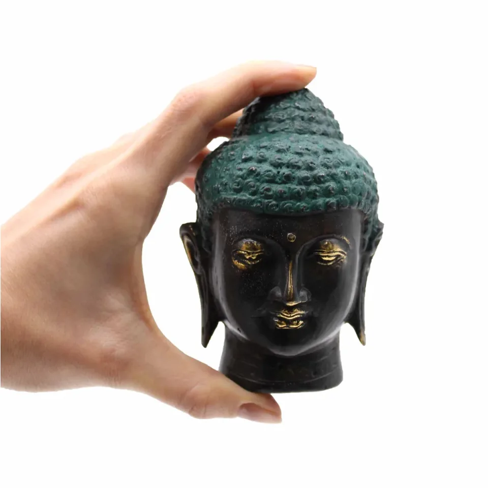 Tête de Bouddha en laiton antique, moyenne : Modèle unique