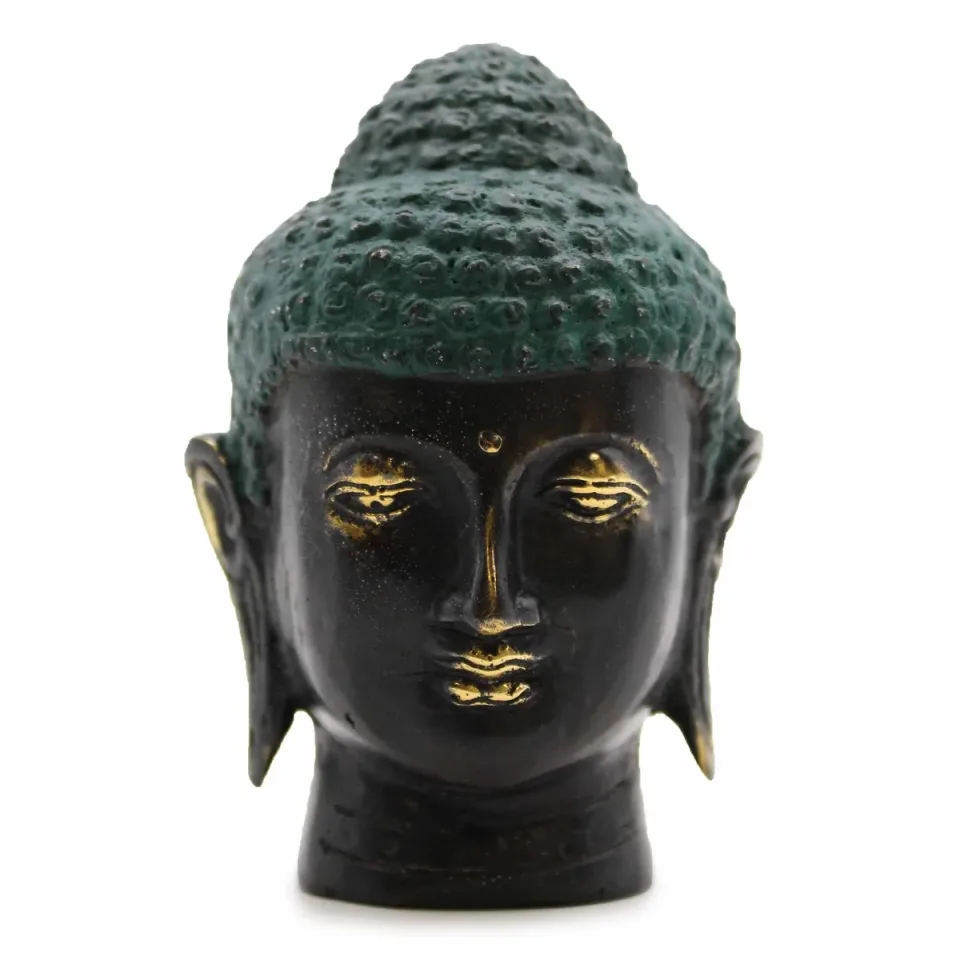 Tête de Bouddha en laiton antique, moyenne : Modèle unique