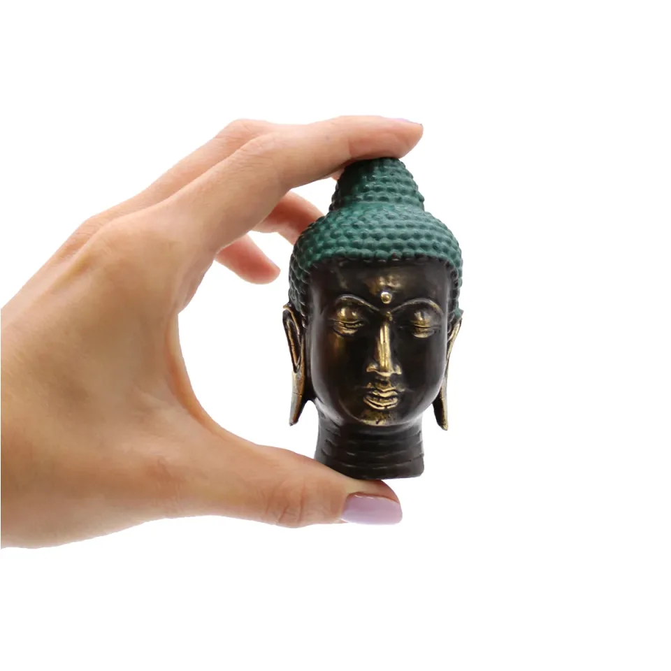 Tête de Bouddha en laiton antique, petite : Modèle unique