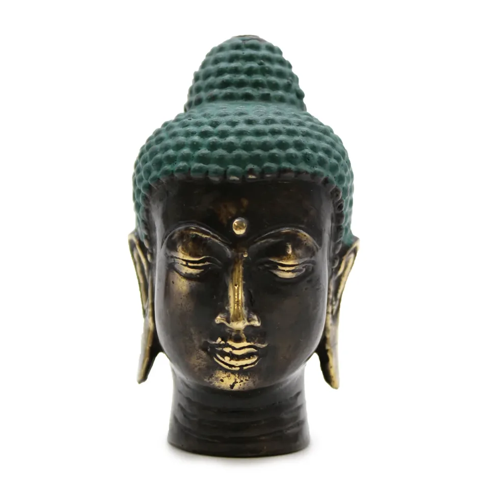 Tête de Bouddha en laiton antique, petite : Modèle unique