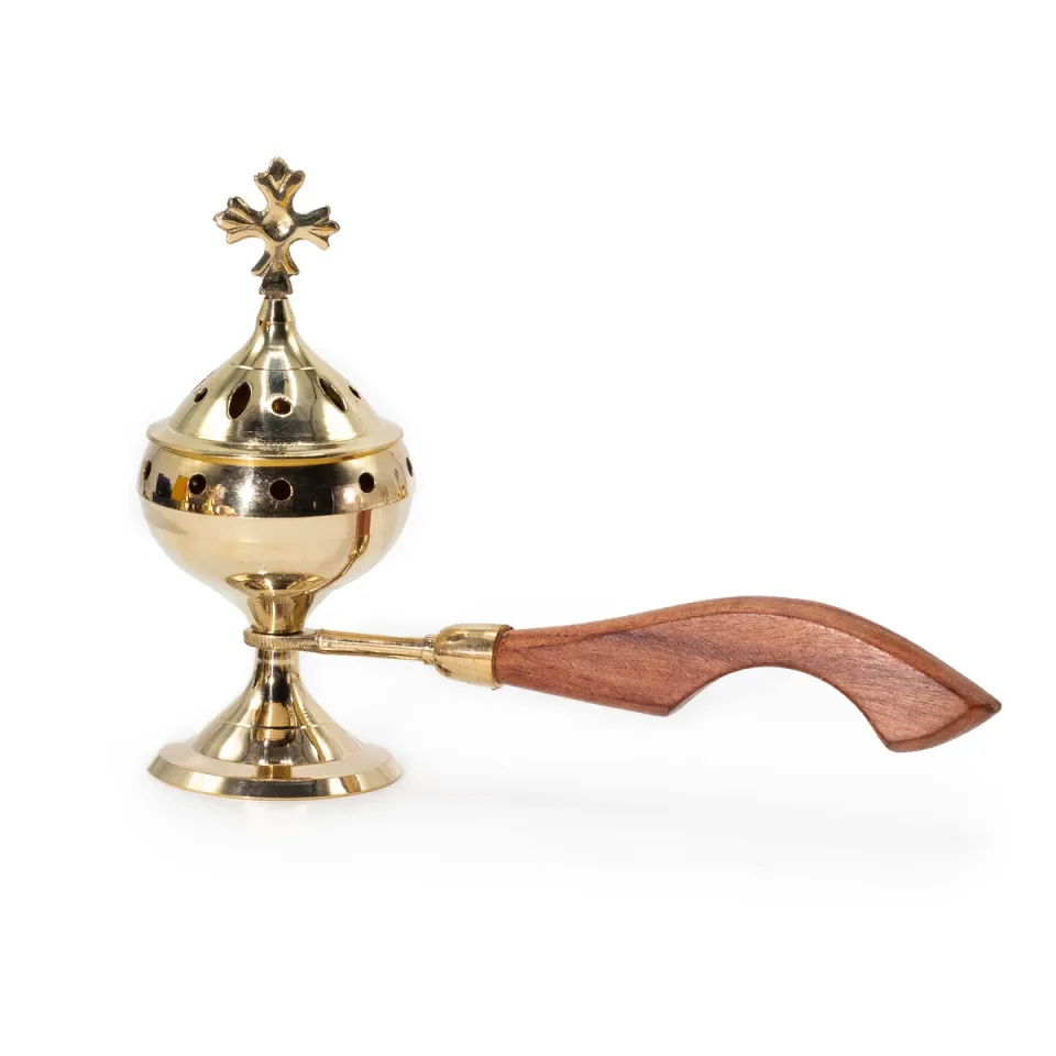 Encensoir à poignée en bois, croix : Modèle unique