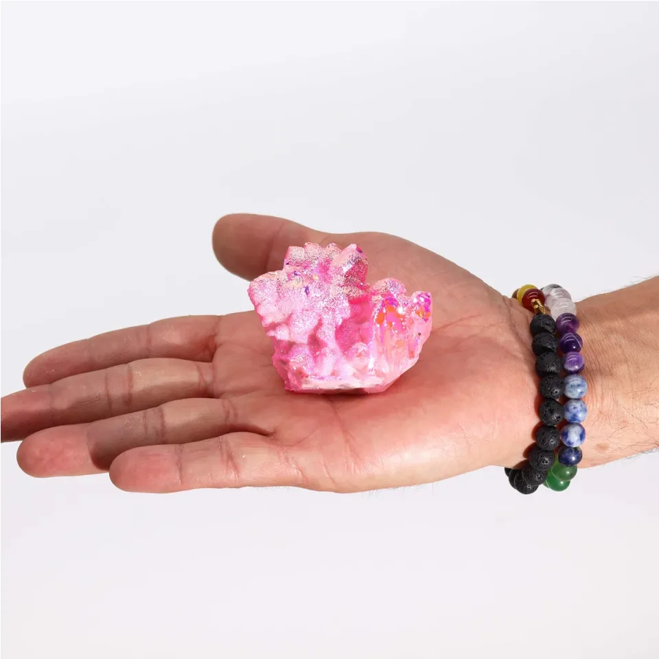 Quartz aura halo rose moyen (environ 100-150 g, 7-10 cm) : Modèle unique