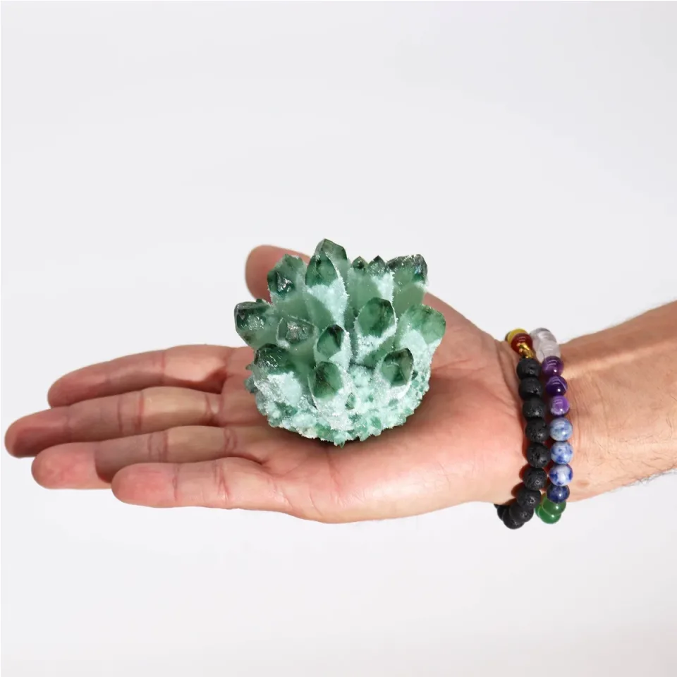 Amas de quartz fantôme vert (environ 250-300 g, 8 cm) : Modèle unique