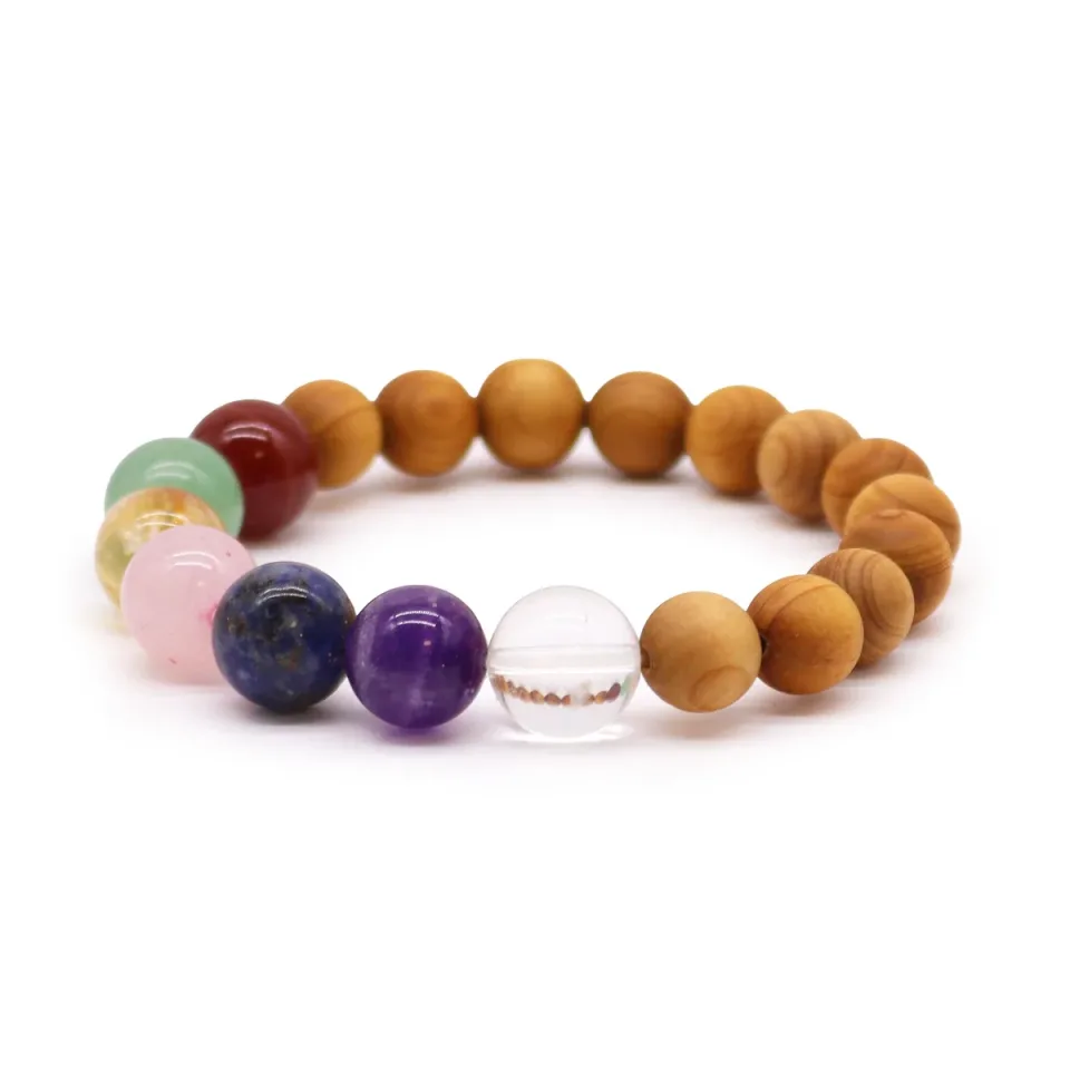 Bracelet jonc en bois de cèdre et chakras : Modèle unique