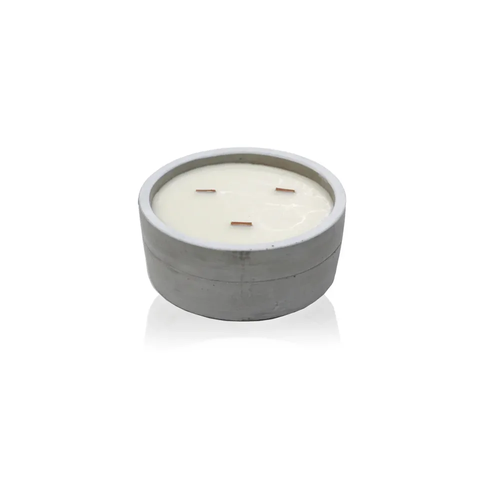 Bougie en béton à mèche en bois, Grande bougie, patchouli et ambre sombre : Modèle unique