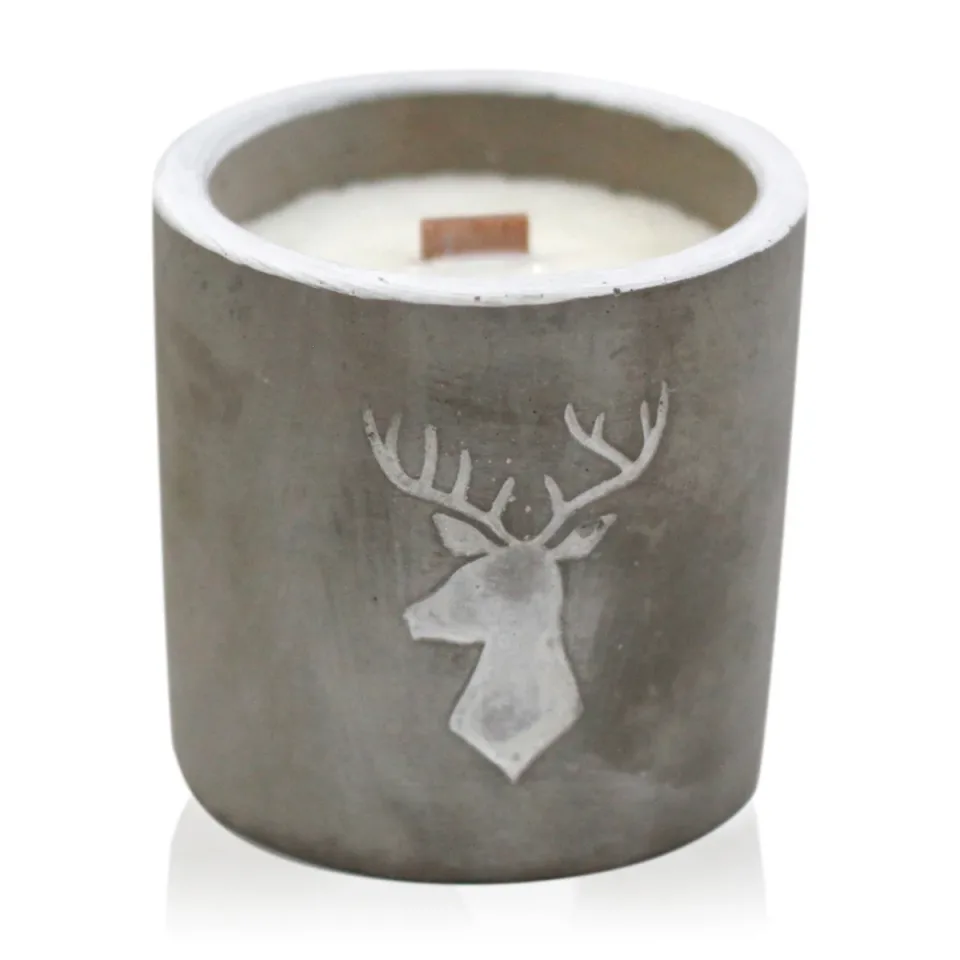 Bougie en béton à mèche en bois, Bougie moyenne « Cerf », whisky et fumée de bois : Modèle unique