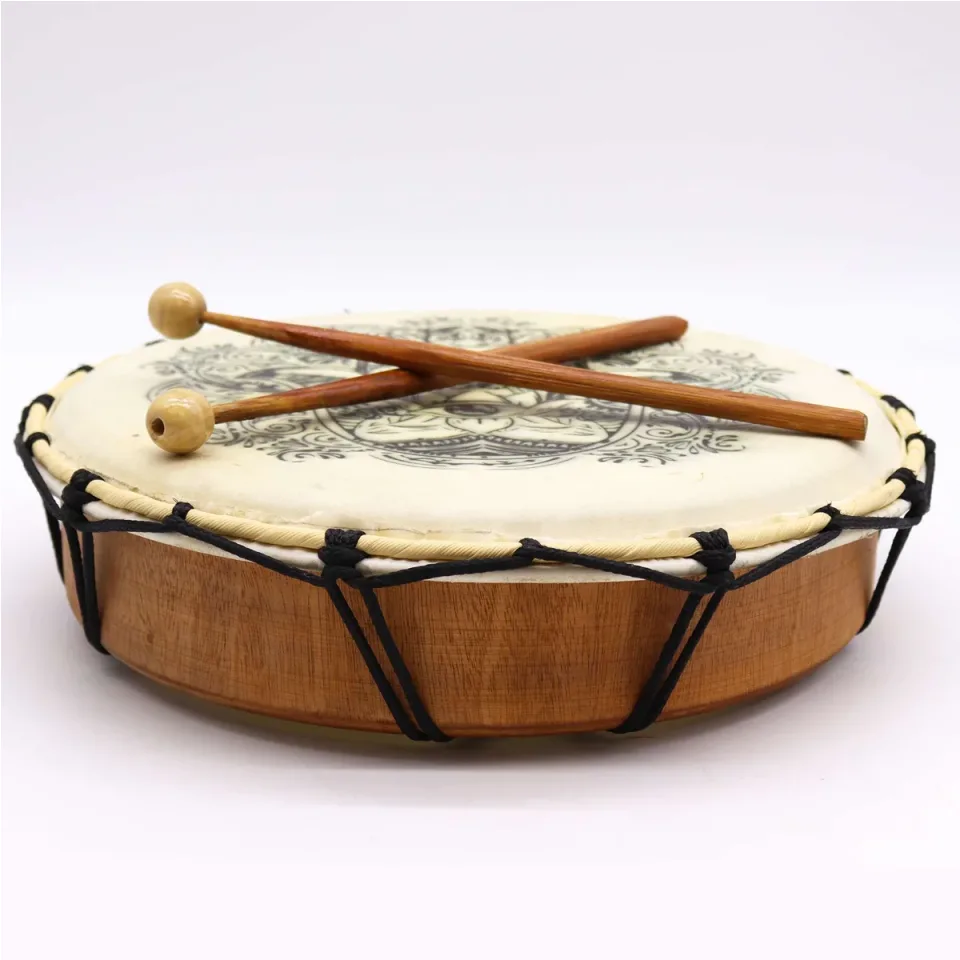 Tambour chamanique hamsa avec deux baguettes, 30 cm : Modèle unique