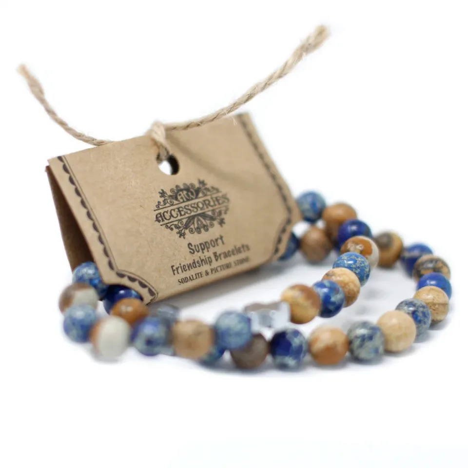 Lot de 2 bracelets d'amitié, Loyauté : amazonite et jaspe jaune : Modèle unique