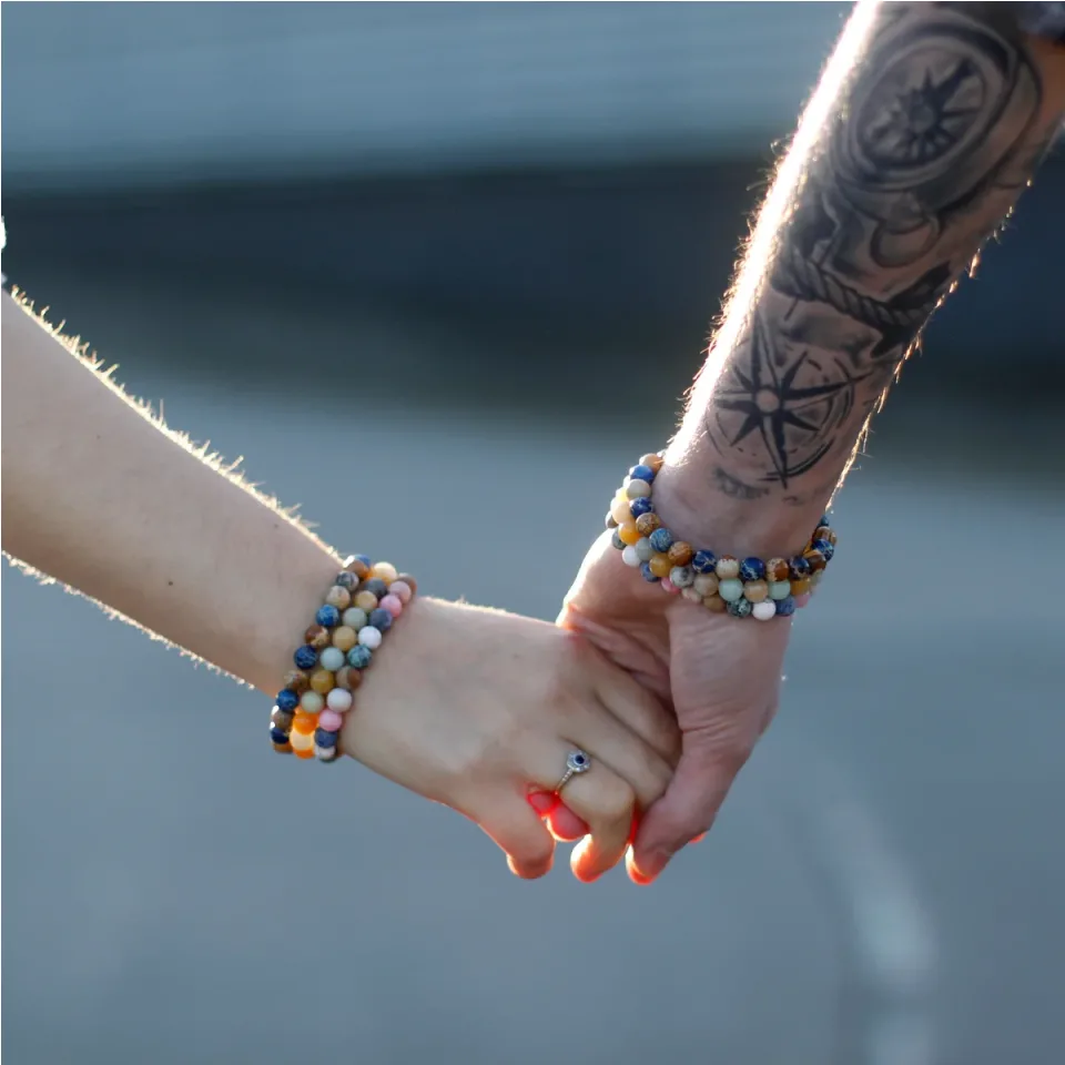 Lot de 2 bracelets d'amitié, Loyauté : amazonite et jaspe jaune : Modèle unique