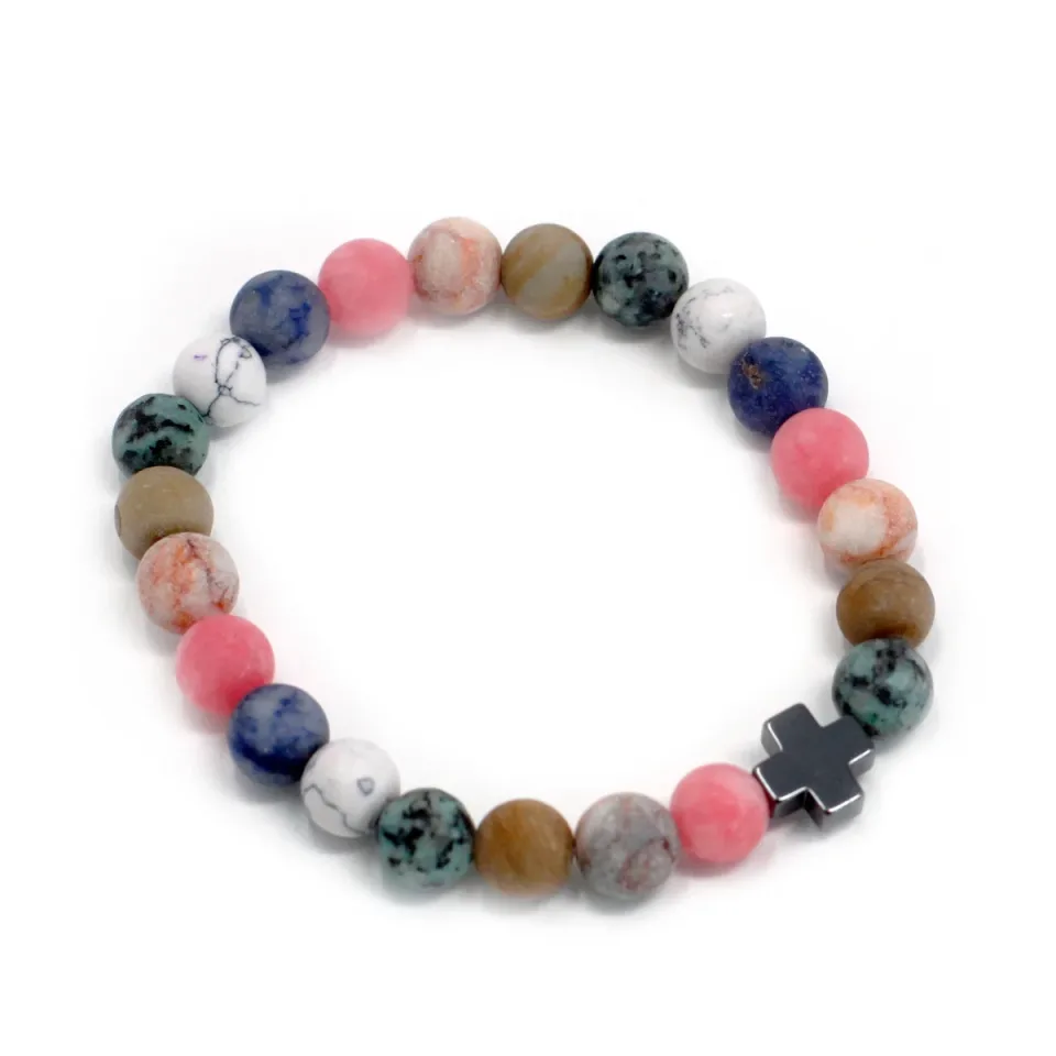 Lot de 2 bracelets d'amitié, Harmonie : pierres arc-en-ciel : Modèle unique