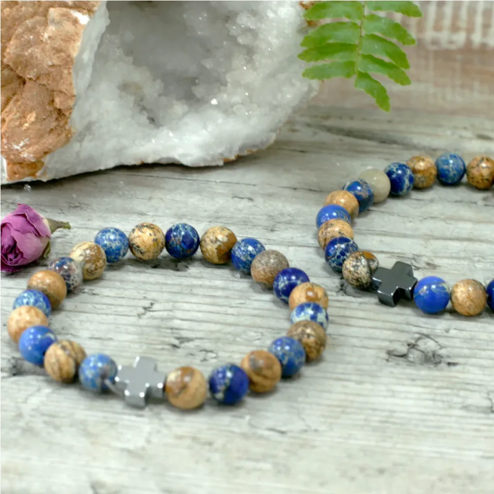 Lot de 2 bracelets d'amitié, Soutien : sodalite et pierre à image : Modèle unique