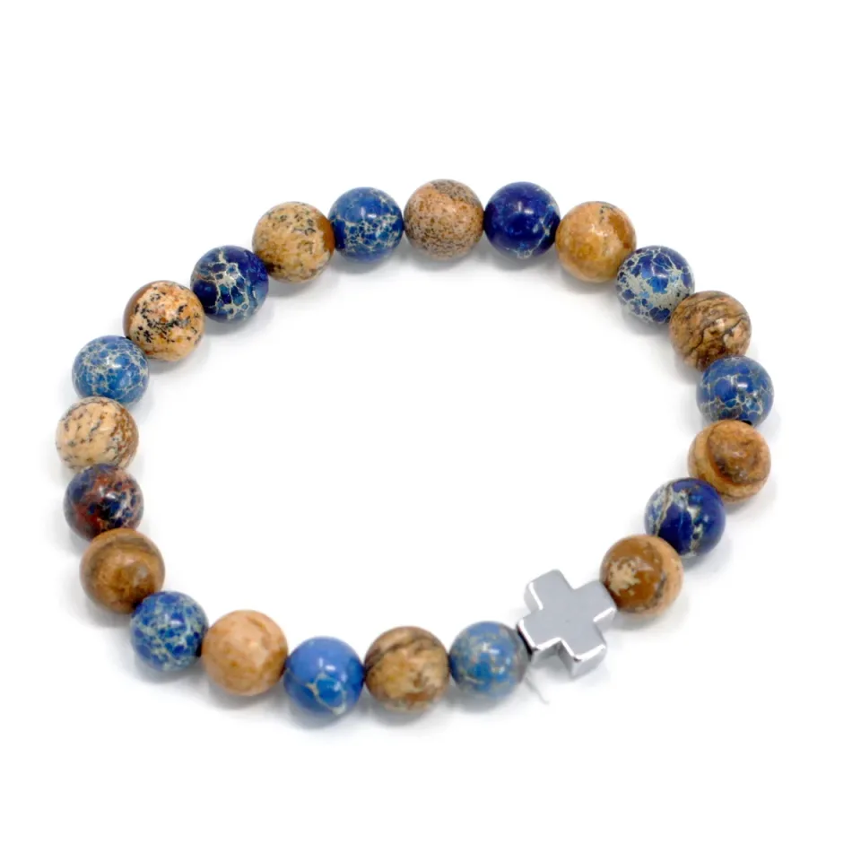 Lot de 2 bracelets d'amitié, Soutien : sodalite et pierre à image : Modèle unique
