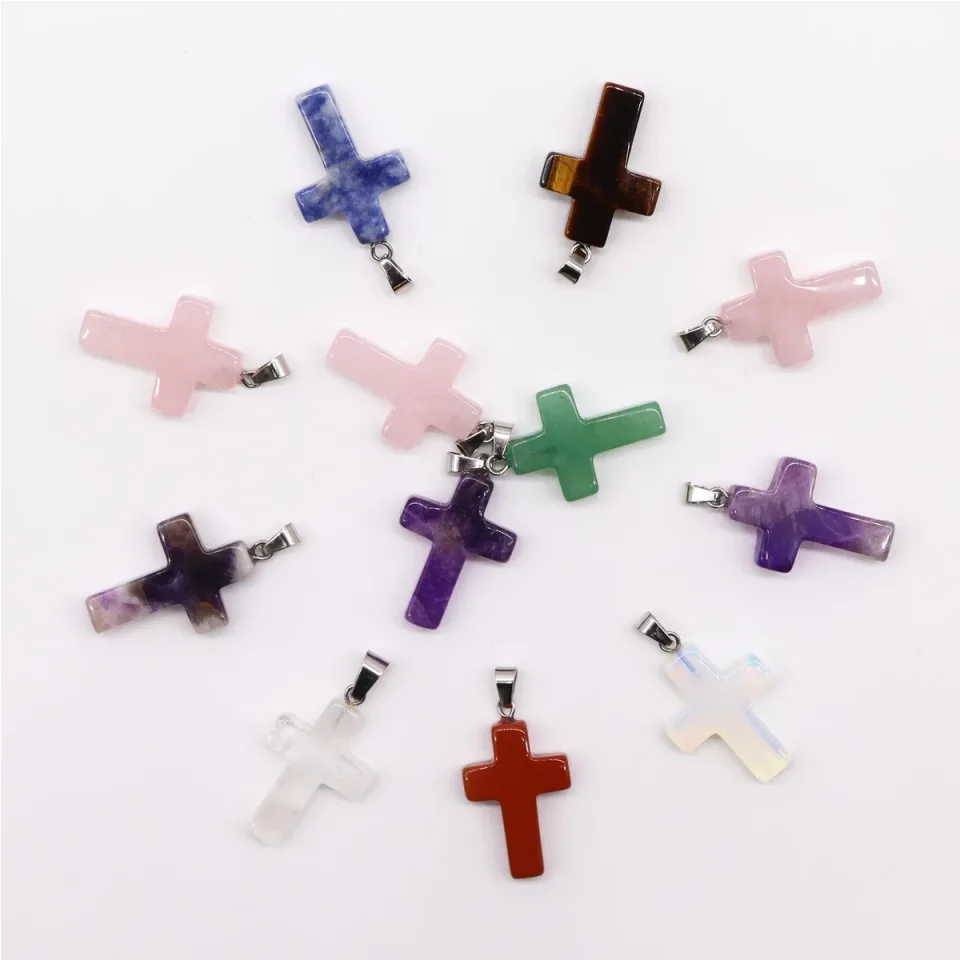 Pendentifs en pierre, Croix (lot de 12) : Modèle unique