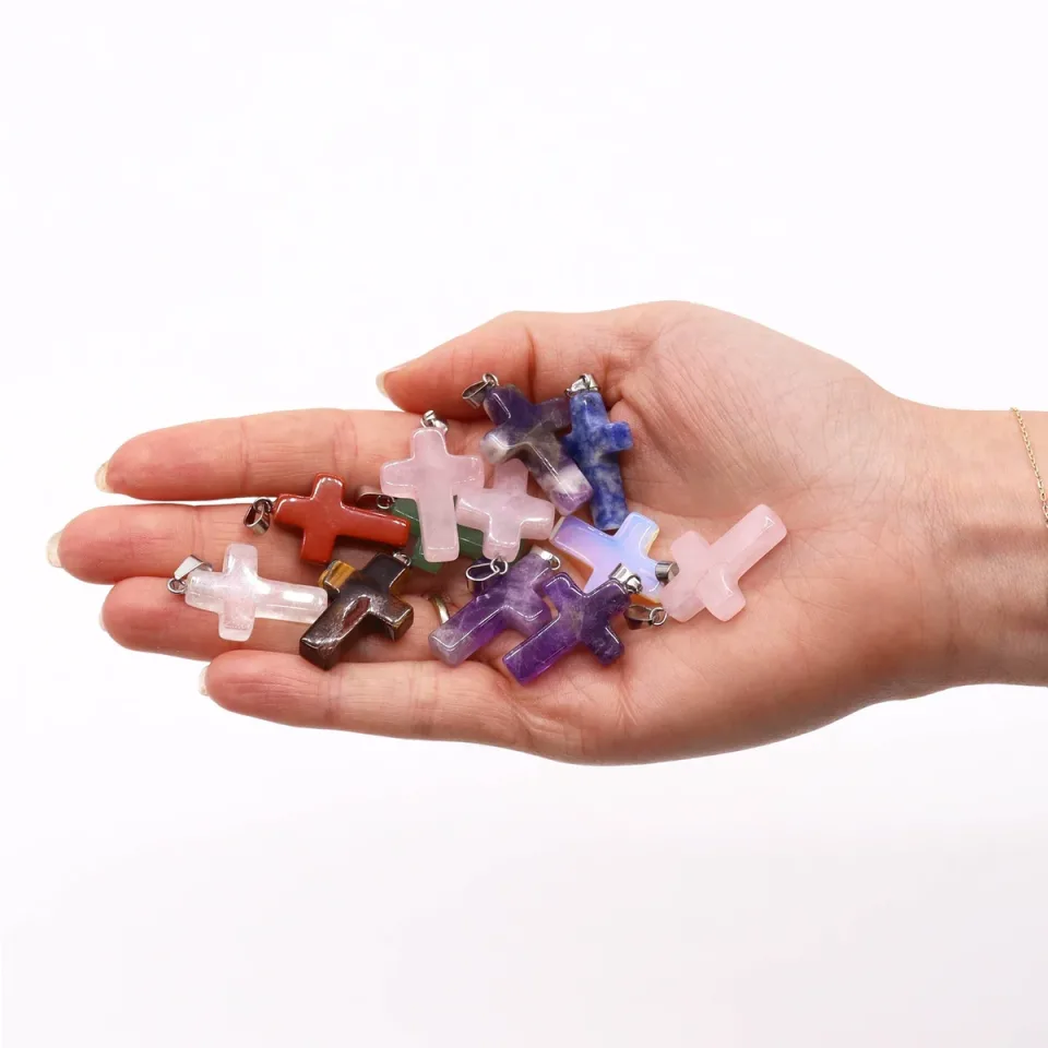 Pendentifs en pierre, Croix (lot de 12) : Modèle unique