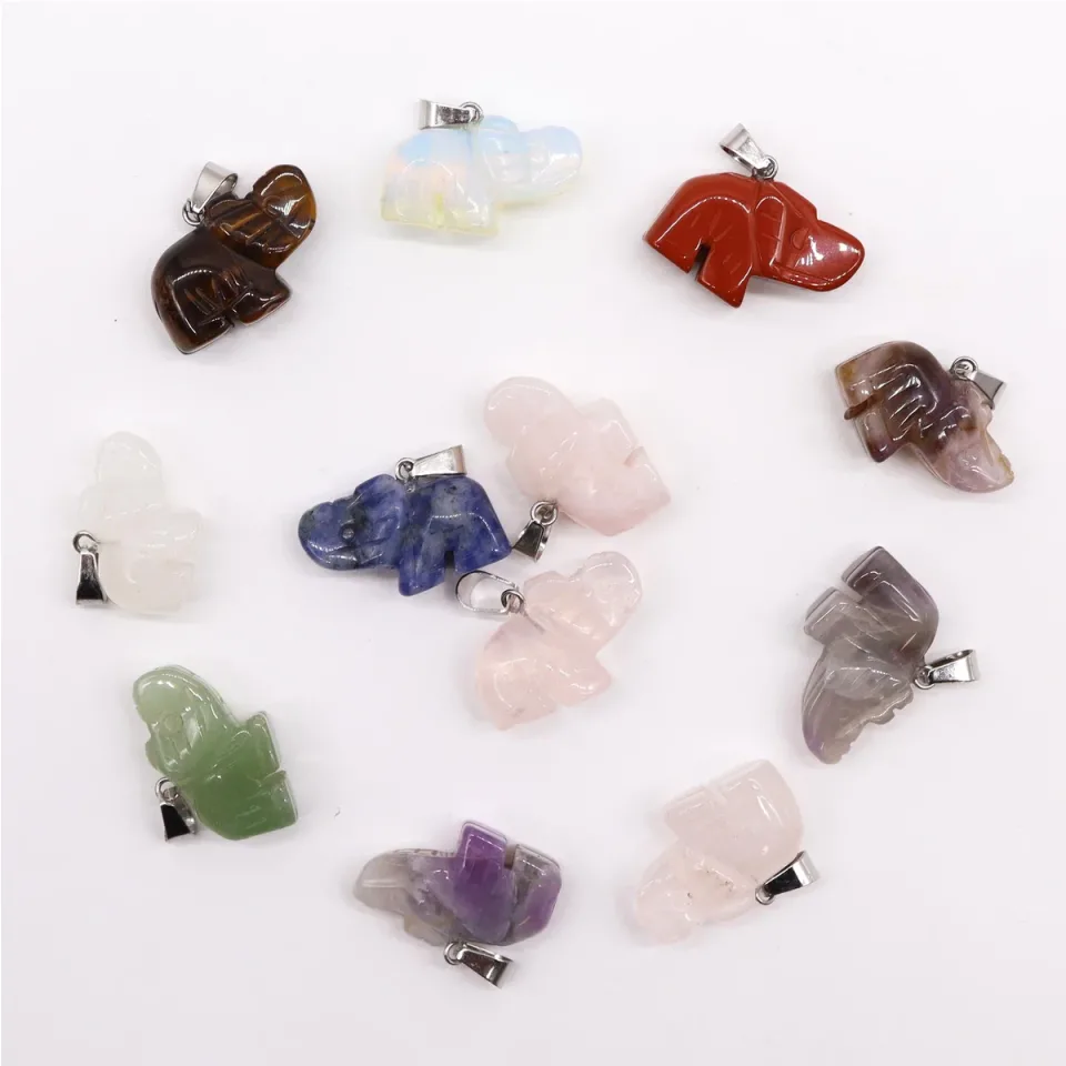 Pendentifs en pierre, Éléphants porte-bonheur (lot de 12) : Modèle unique