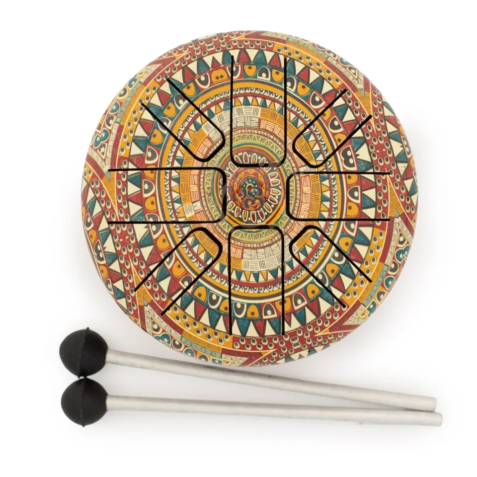 Petit happy drum mandala Om, 13 x 9 cm : Modèle unique