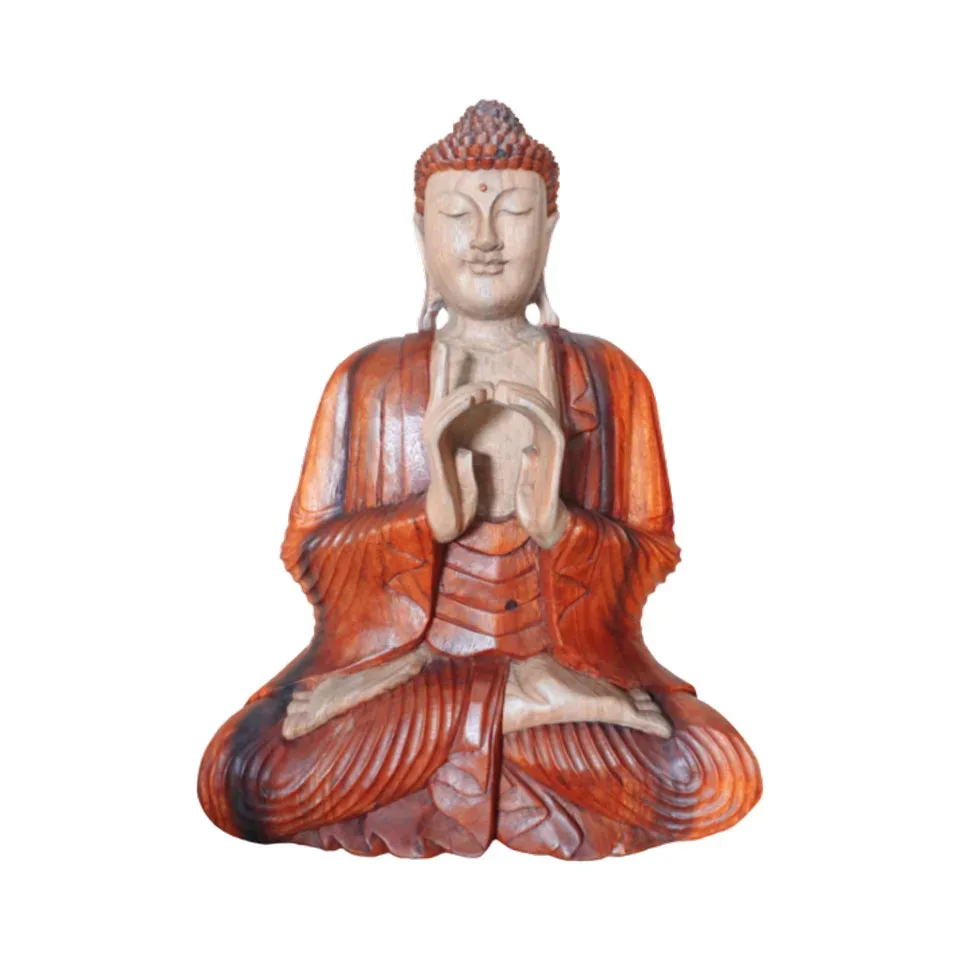 Statue de Bouddha sculptée main, deux mains : Modèle unique