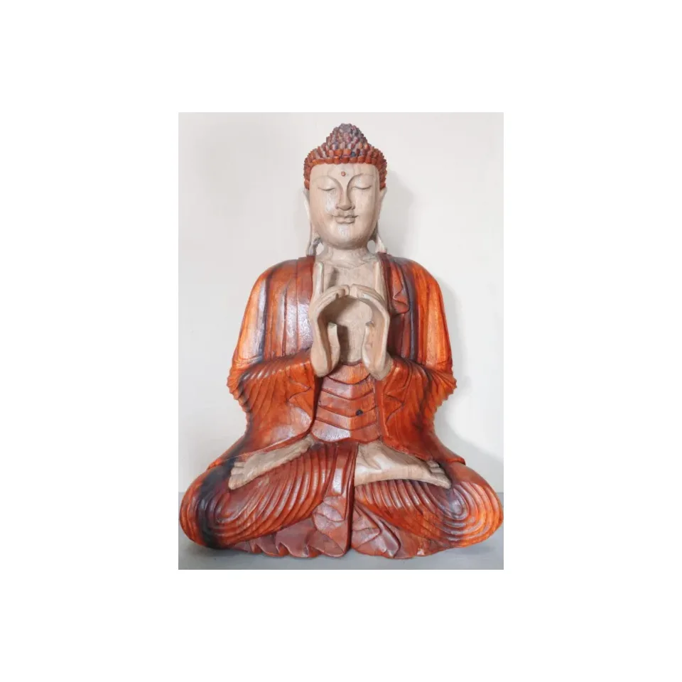 Statue de Bouddha sculptée main, deux mains : Modèle unique