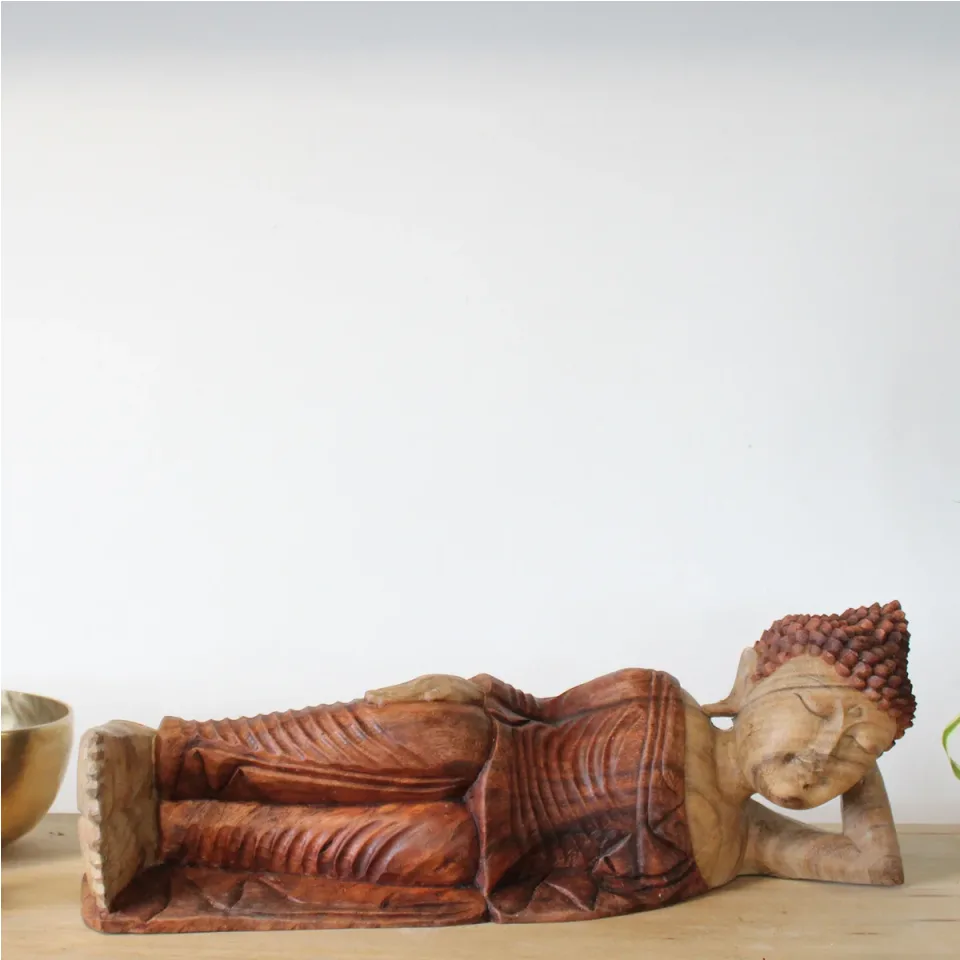Statue de Bouddha sculptée main, endormi : Modèle unique