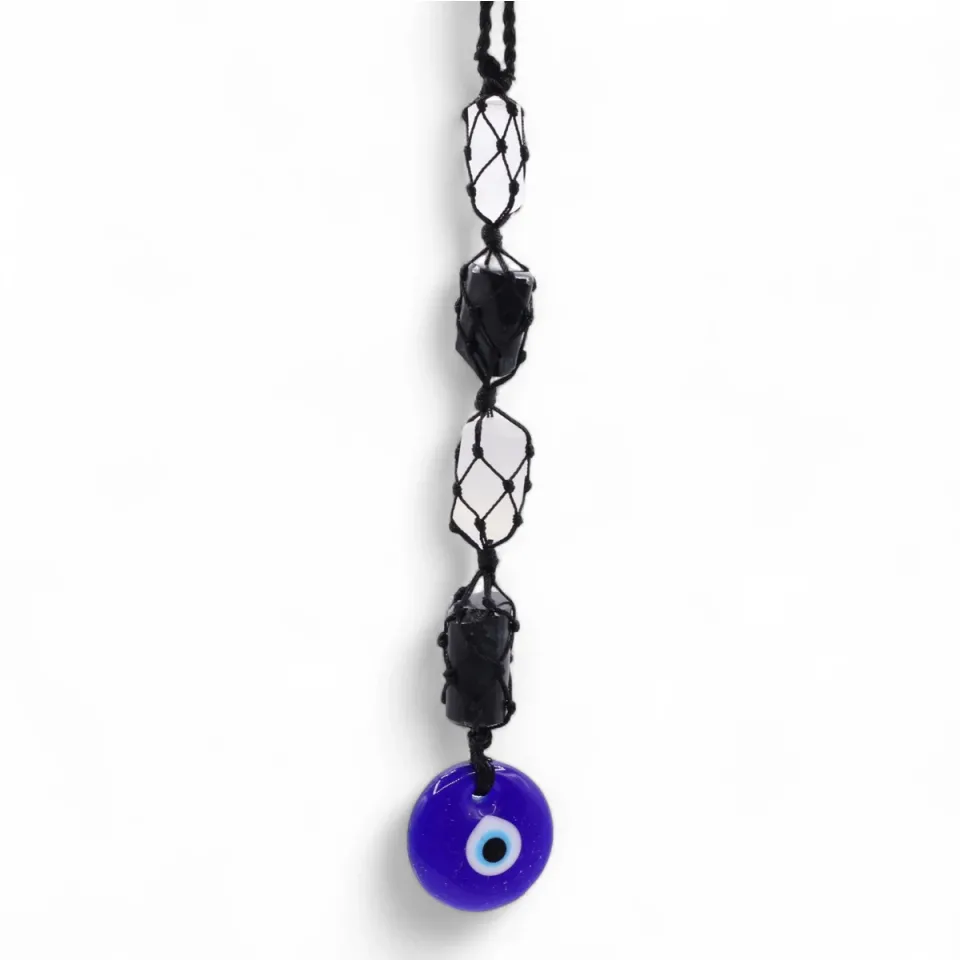 Pendentif à suspendre, tourmaline noire et sélénite, mauvais œil : Modèle unique