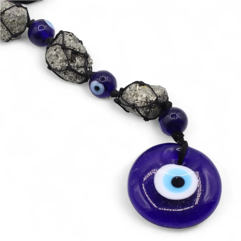 Pendentif à suspendre, pyrite et perles, mauvais œil : Modèle unique
