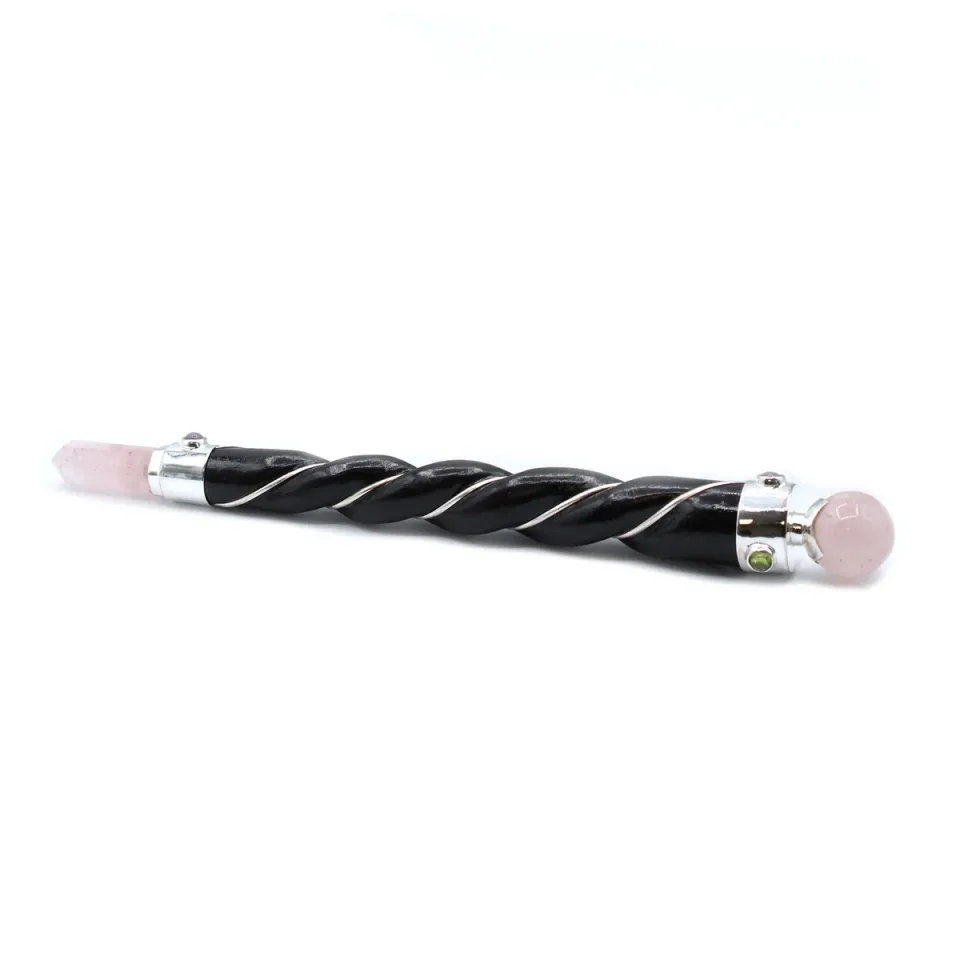 Baguette torsadée, sphère de quartz rose argentée : Modèle unique