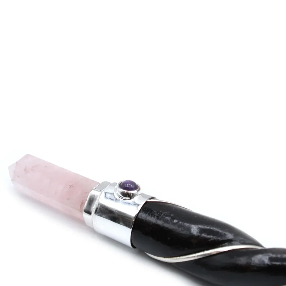 Baguette torsadée, sphère de quartz rose argentée : Modèle unique