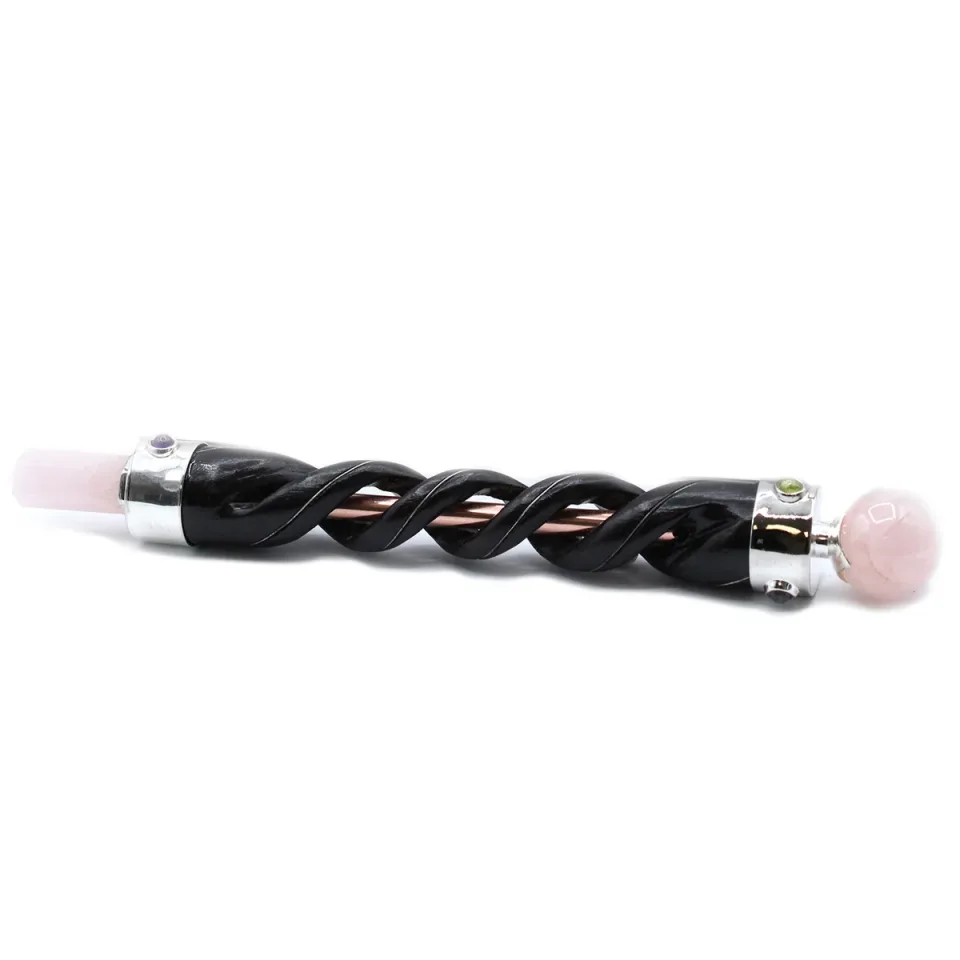 Baguette spiralée, tube de cuivre et quartz rose : Modèle unique