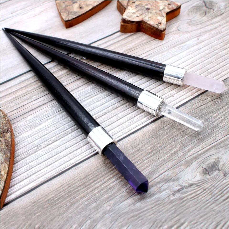 Baguette pointue simple : rose, cristal, améthyste : Modèle unique