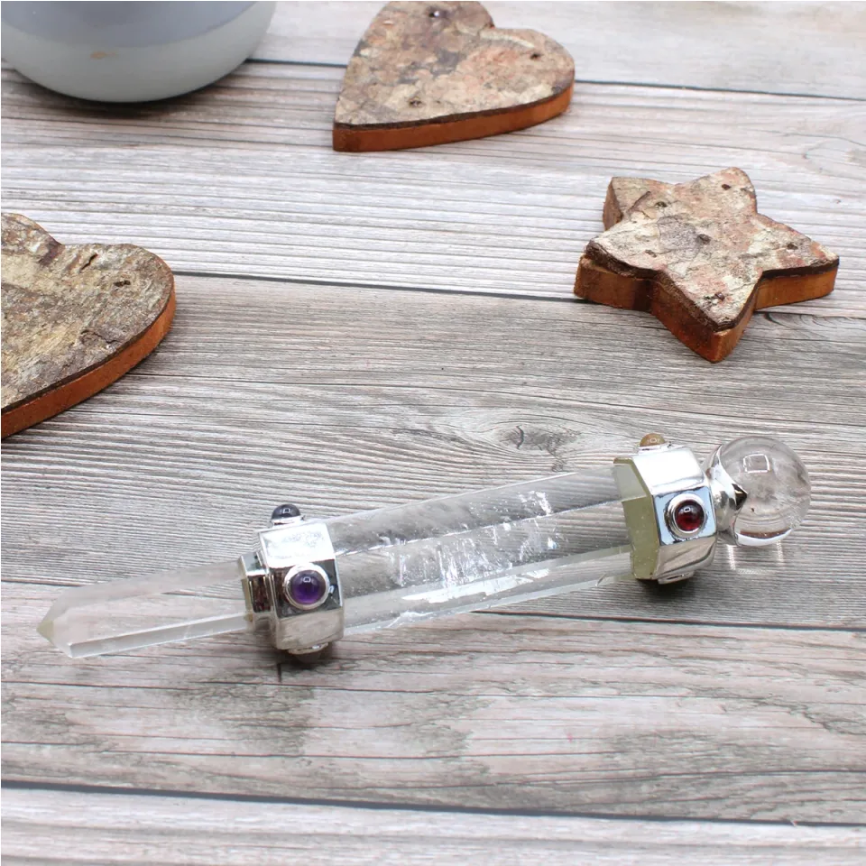 Baguette hexagonale de 12 cm, cristal de roche : Modèle unique