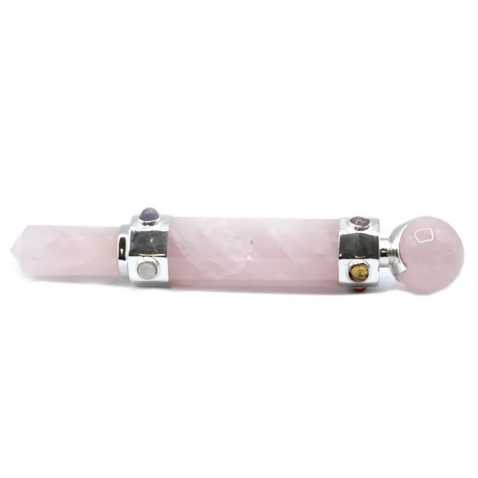 Baguette hexagonale de 12 cm, quartz rose : Modèle unique
