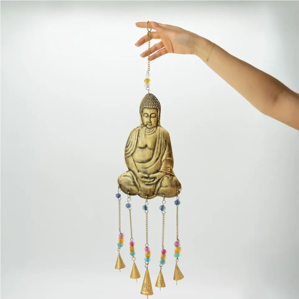 Carillon éolien indien, Grand carillon Bouddha, 5 cloches : Modèle unique