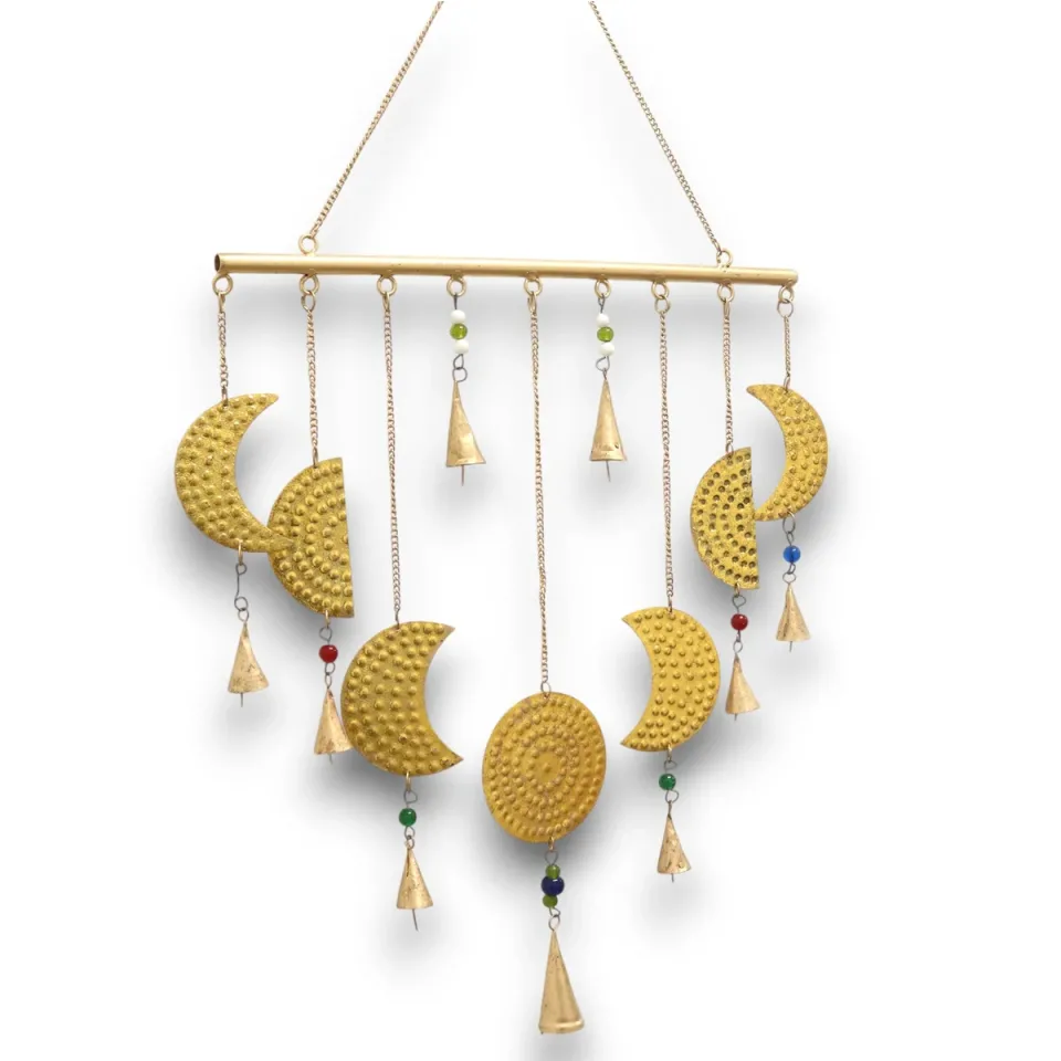 Carillon éolien indien, Carillon phases de lune en laiton, 43 x 40 cm : Modèle unique
